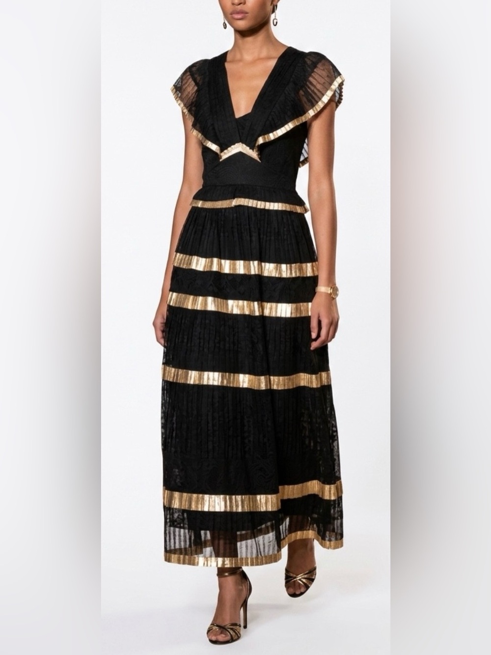 NWT Temperley London Phantom Black Gold Pleated Maxi Dress UK 12 US 8 M
Medium